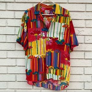 Vintage Jams World | Bright Floral Surfer Graphic Shirt Tropical Beach Med